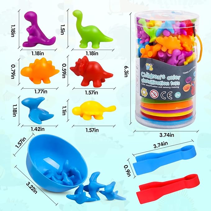 USATDD Counting Dinosaurs Montessori Toys Color Sorting Animals Matching Games Preschool Learning Activities Educational Sensory Toys Easter Basket Stuffers Gifts for Kids Toddlers Boys Girls Age 3+
