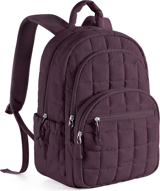 BAGSMART Travel Backpack for Women, 15.6" College Laptop Backpack, Grape | Fits 15.6" Laptop, Personal Carry-on Size with Trolley Sleeve, Quilted Style for College Nurse Teacher, Water-Resistant