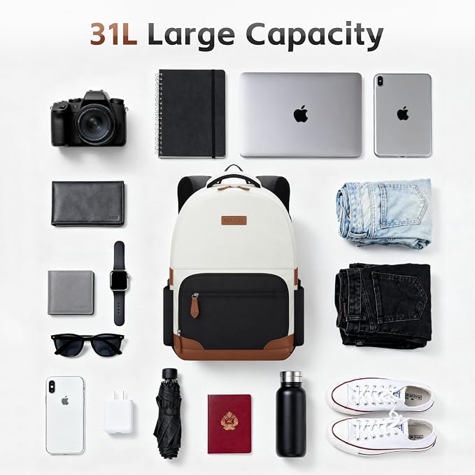 RealCool 15.6-17.3" Laptop Backpack, 31L Water Resistant Travel Bag | Independent frame opening, lightweight ,multi-compartments, ergonomic padded straps, luggage belt, for School,Business Trip