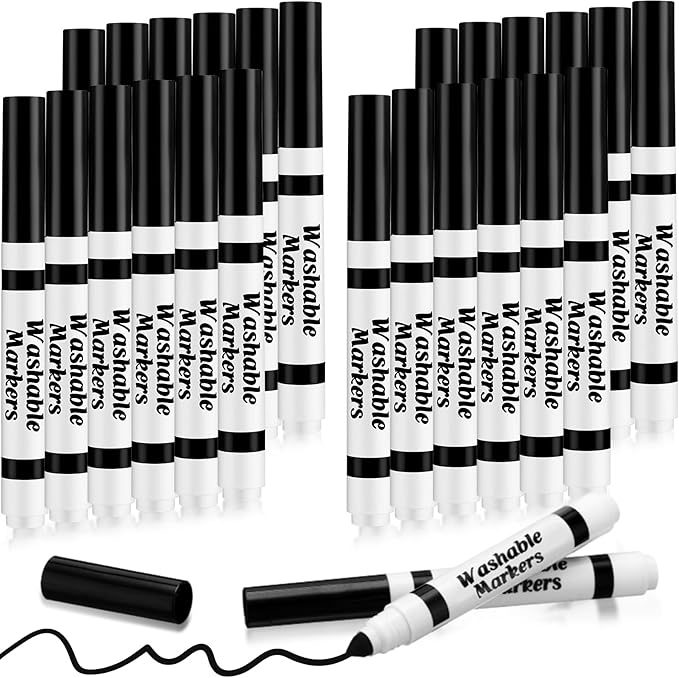 24 Pcs Washable Markers Bulk Broad Line Markers Coloring Conical Tip Large pens for Kids art projects, Teachers, Students, Toddlers, Party Favors, Classrooms, Donations(Black)