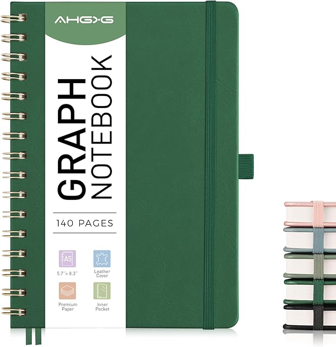 AHGXG Graph Paper Notebook, 140 Pages, A5 (5.7" x 8.3")