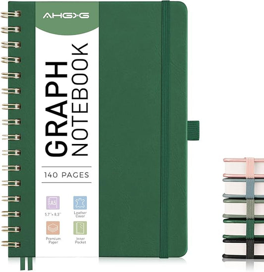 AHGXG Graph Paper Notebook, 140 Pages, A5 (5.7" x 8.3")