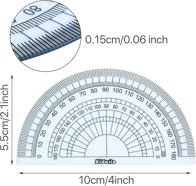 24 Pack Plastic Protractors Math Protractor 180 Degrees 4 Inch (Red Green Yellow Blue)