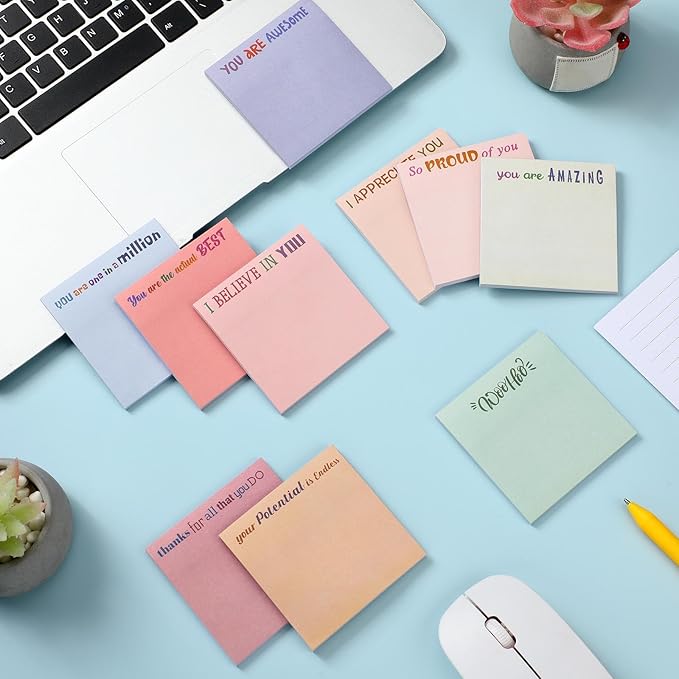 Yinder 24 Pcs Inspirational Sticky Notes Cute Motivational Sticky Notes Pad End of Year Employee Appreciation Gifts Bulk for Teacher Nurse Coworkers Office Supplies 3 x 3'' (Thank You,Aesthetics)