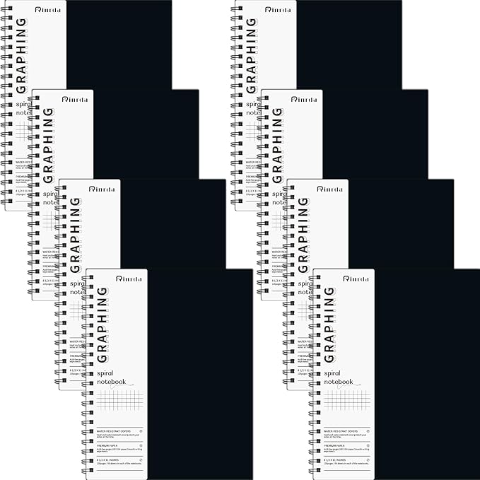 Graph Paper Notebook Spiral Notebook 8.5" x 11" 8 Pack Grid Paper Notebook Graph notebook Engineering notebook 120 Pages 100 GSM Thick Graphing Paper Notebook Hardcover Journal for School