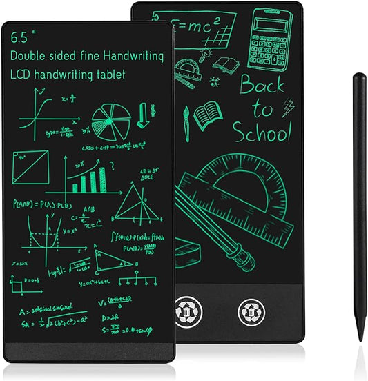 Mini LCD Writing Tablet 2 Sides Screen Erasable Reusable 6.5inch and 6inch Electronic Drawing Pads Portable Digital Scratchpad for Adults Kids Home Office (Black)