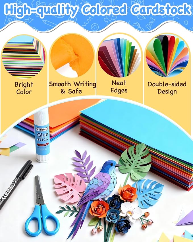 252PCS Colored Cardstock 8.5" x 11", 50 Assorted Colors Construction Paper Bulk for Crafts, Thick Card Stock Printer Paper for Scrapbooking, Card Making, Kids School Supplies and Party(200GSM)