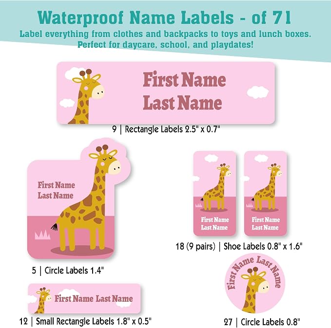 Personalized Daycare Name Labels for Kids (71 Labels) - Custom Durable Waterproof Name Stickers for Clothing Tags, Water Bottles, Lunch Boxes, and School Supplies - Dishwasher, Washer