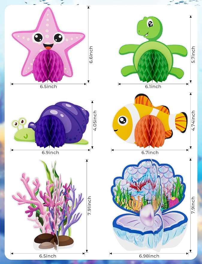 12 Pcs Under The Sea Party Decorations, Sea Animals Honeycomb Centerpieces Ocean Fish Centerpieces for Table Beach Table Decorations for Baby Shower Sea Creatures Theme Birthday Party Supplies