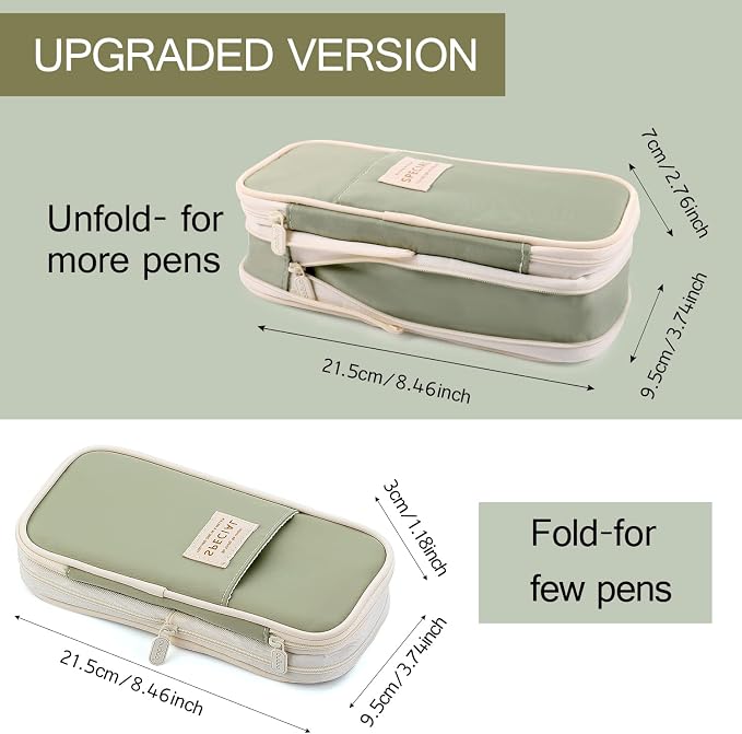 MAMUNU Expandable Pencil case with compartments, Large Capacity Pencil Cases Pencil Bag Pouch Kids Adults, Portable Pencil Case Large School Stationery Organizer, Makeup Cosmetic Bag, Green