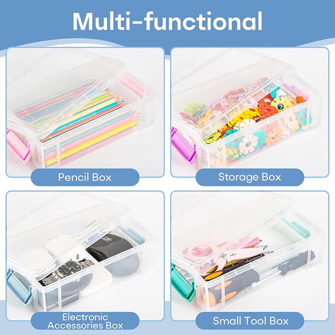 Large Plastic Clear Hart Pencil Box Case For Crayons, Markers, Art Supplies | Hard Pen Case Box With Secure Lid,Stackable Kids Boy Girls Storage Organizer Box For School Classroom Office,Black