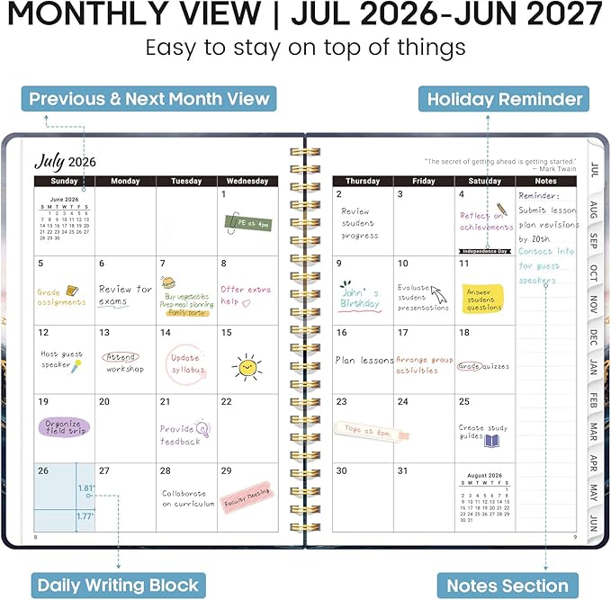 Academic Planner 2026-2027, Weekly and Monthly Calendar Book, July 2026 – June 2027, Hardcover Planner with Tabs, Perfect for Teachers, Students, Women & Men, A4 (8.5" x 11") - Abstract