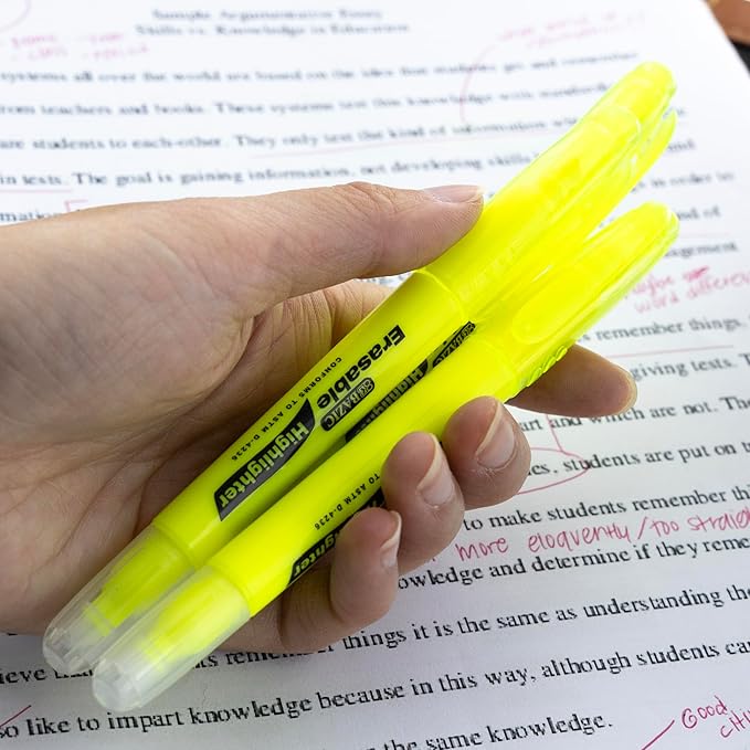 BAZIC PRODUCTS Erasable Highlighter, Chisel Broad Line Fine Point Highlighters, Unscented Highlighting Coloring Erase Marker (3/Pack), 144-Packs