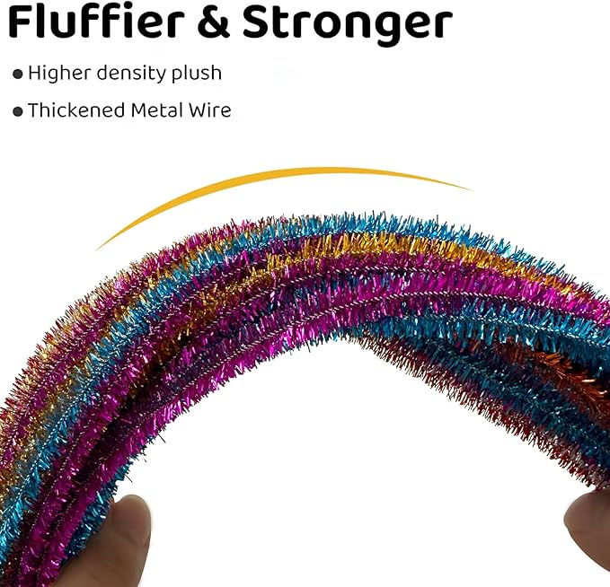 200Pcs Glitter Pipe Cleaners Craft Bulk,Art Aupplies Toys for Kids,DIY Multicolor Sparkly Chenille Stems for Halloween/Christmas Home Decor,Xmas Gift Wrapping and Festival Party Decoration Present