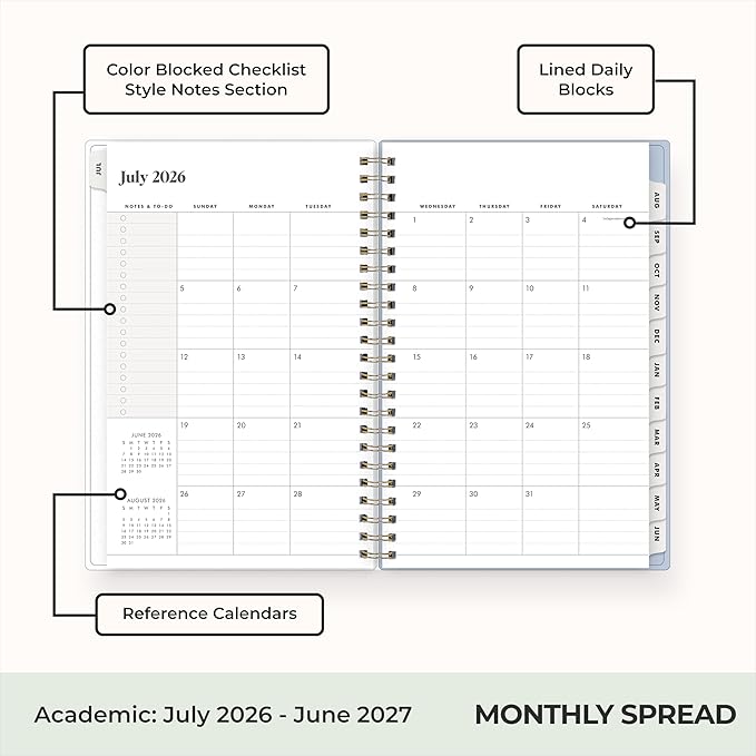 Blue Sky The Everygirl 2026-2027 Weekly and Monthly Academic Year Planner Calendar, July 2026 - June 2027, 5" x 8", Flexible Cover, Wirebound, Laminated Tabs, Storage Pocket, Includes Stickers, Stratford Coastal