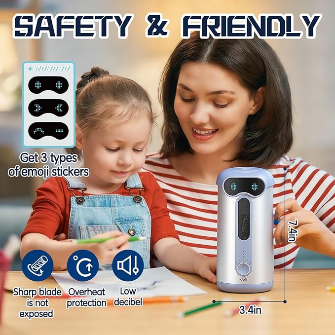 deli Electric Pencil Sharpener, Fully Automatic Pencil Sharpener for 7-11mm Colored/Jumbo Pencils, Auto in & Out, Rechargeable Hands-Free Pencil Sharpener for Classroom Home Office, Low Noise, Blue