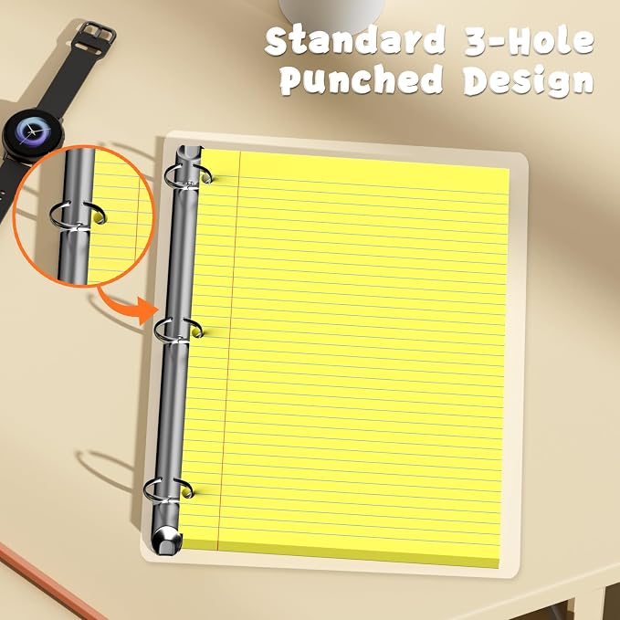 120 Sheets Yellow 8x10.5 Inch Loose Leaf Paper, College Ruled Filler Paper, 3 Hole Punched Notebook Paper for 3 Ring Binder, Premium Notebooks Paper for Students & Teachers, Office & School Supplies
