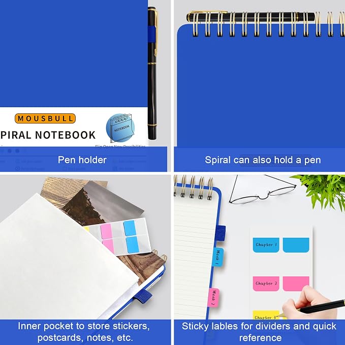 Mousbull Top Spiral Notebook, A4 Hardcover Top Bound Steno Pads, 240 Pages 100gsm College Ruled Left Handed Notebook Journal for Work, School, Meeting Writing - Navy Blue, 8.5" x 11"