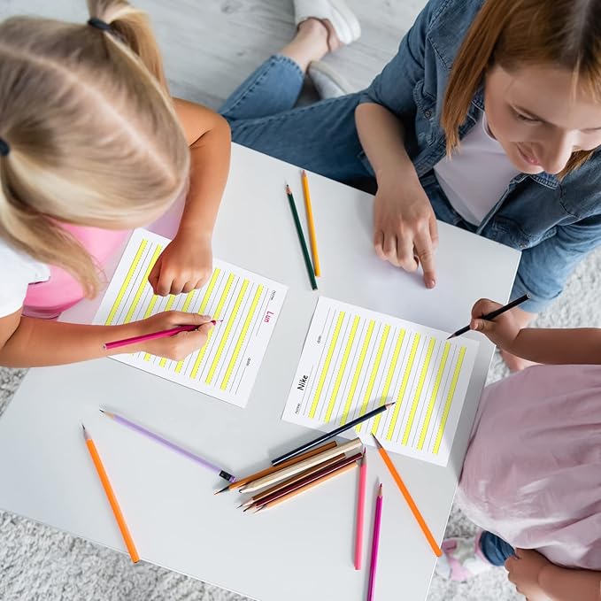 Eaasty 200 Sheets Write Beginner Paper Level 1 with Lines and Yellow Highlighted Practice Writing Paper for Kids Proper Letter Positioning, 11 x 8.5''