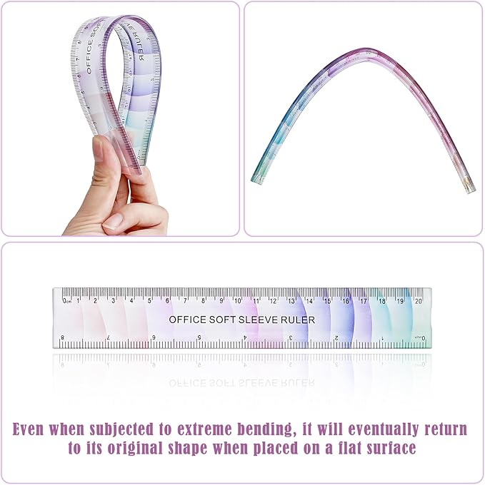 BAYTORY 6Pcs Flexible Plastic Ruler 20 cm /8 Inch, Plastic Ruler for School, Transparent Assorted Color Rulers with Inches and Centimeters, Soft Bendable Rulers for School & Office (20 cm / 8 Inch)