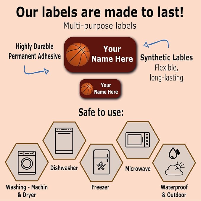Personalized Labels – Sport’s Icon Designs. 52 Custom Stickers for School, Daycare and Camp. Waterproof Name Labels Dishwasher and Microwave Safe, Machine Washable. (Sports)