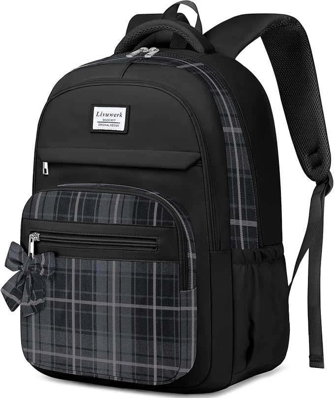 School Backpack for Teen Girls: Cute Bookbags Middle High School College Casual Back Pack 15.6 inch Laptop Backpacks Vintage Bags Women Travel Daypacks Mochilas Escolares Black