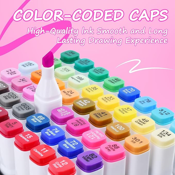 Alcohol Markers Set, 48 Colors Dual Brush Tip Art Coloring Markers for Adult Drawing, Permanent Alcohol Based Colored Sketch Pens Art Supplies Gifts for Illustration