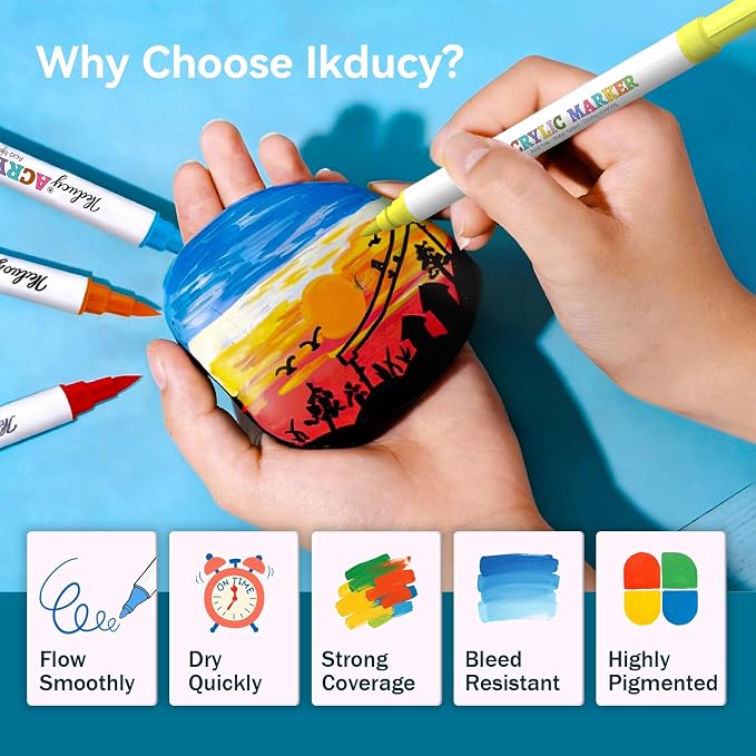 48 Colors Dual Tip Acrylic Paint Markers with Fine Tip and Brush Tip