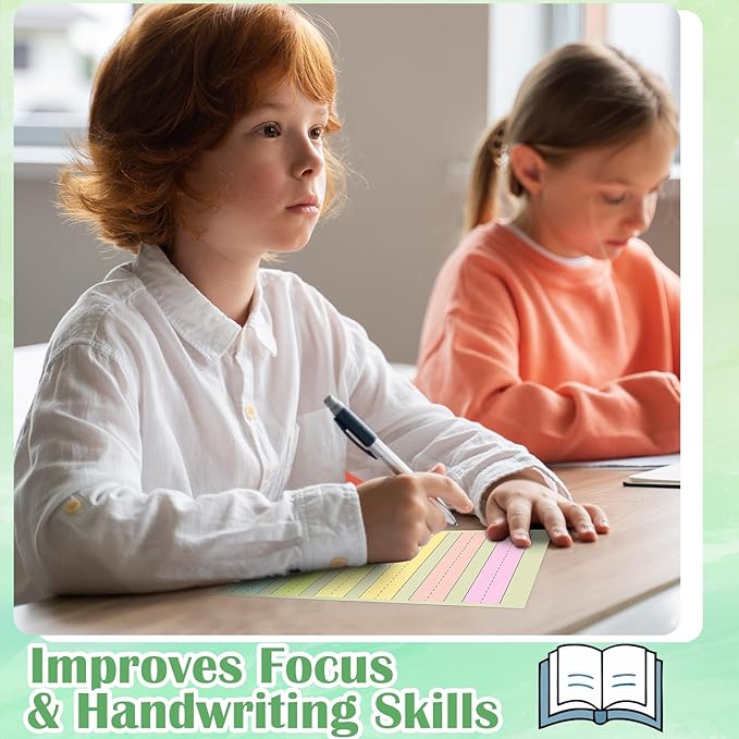 Handwriting Paper Kindergarten Wide Ruled 1-1/8” Raised Lined Paper Primary Writing Pad 8.5 x 11 Inch Colored Spacing Papers Tactile for Kids Multi-Sensory Ruled Handwriting Tablet(100)