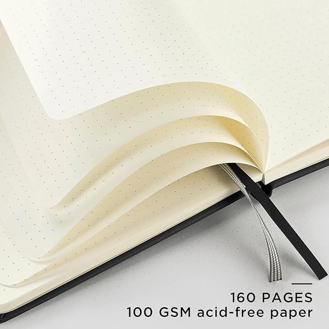 &And Per Se Dotted Journal Notebook, A5 Hardcover Dotted Notebook, 160 Pages 100GSM Thick Paper Dot Grid Journal with Fineliner Pen (Black)