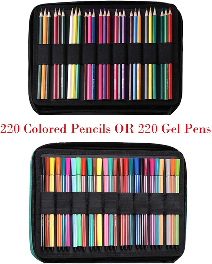 Coloring Pencil Case 220 Slots Pencils/Gel Pens Organizer Waterproof Travel Case Zipper Carrying Portable Pencil Markers Pen Holder Bag for Painter Writers