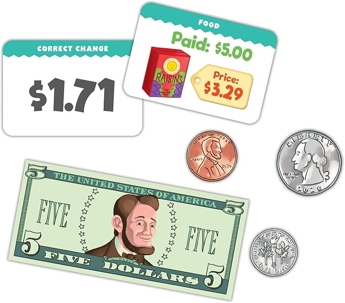eeBoo: Making Change Game, 50 Item Cards with Play Money, Develop Math and Practical Money Skills, Perfect for Ages 5 and up