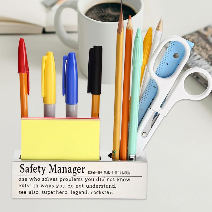 Safety Manager Appreciation Gift, Office Desk Decor for Safety Professionals, Workplace Supervisors, Risk Assessment Experts Career Recognition Gift, Funny Office Pencil Holder for Desk SD271