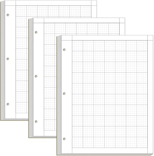 Yaridar (3-Pack) Engineering Computation Pad - 50 Sheets/100 Pages Graph Paper, 5 x 5 Graph Rule on Back, 3-Hole Engineering Notebooks, 100 Gsm White Tint Paper, 8-1/2" x 11"