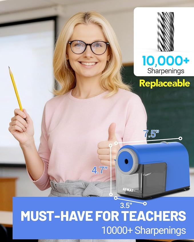 AFMAT Electric Pencil Sharpener, Fully Automatic Pencil Sharpener for 6.5-10.5mm No.2/Jumbo/Colored Pencils, Auto in & Out, 5 Sharpness Modes, 10000+ Sharpenings for Classroom Home Office, PSC5(120V)