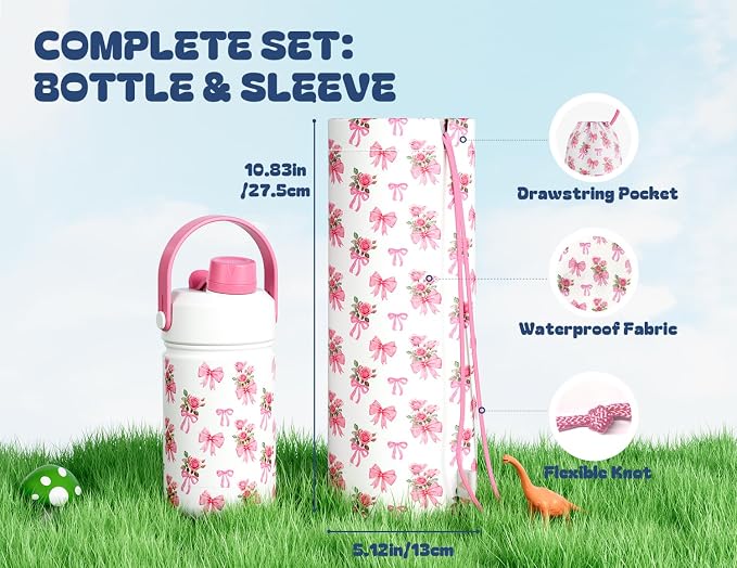12 oz Insulated Girls Water Bottle: Spill-Proof, Stainless Steel Cup with Straw Spout Lid, BPA-Free, Cupholder Friendly, 24H Cold for Camping, School, Sports, Birthday Gift for Kids (Rosy Bouquet)