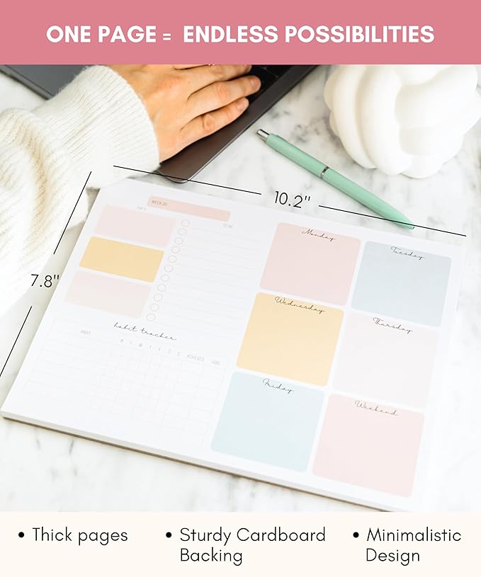 Weekly Planner Notepad Tear Off – 52 Undated Weekly Sheets Daily To Do List Notepad, Habit Tracker, Academic Planner Notebook, Daily Work Planner- Full Year Productivity Planner Weekly To Do List Pad