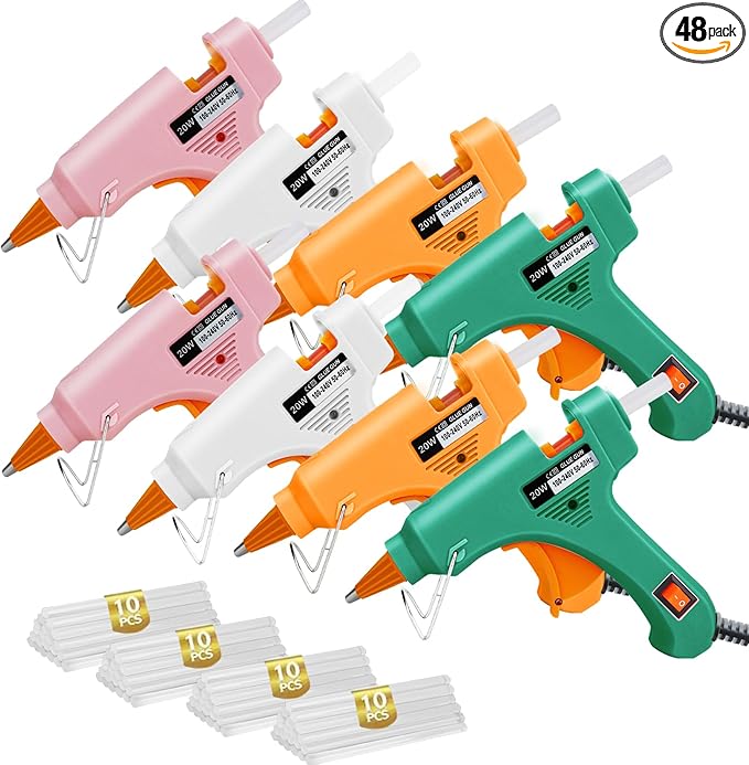 Hot Glue Gun Kit with 40 Glue Sticks and Anti-Scalding Nozzles, 8 Pack Fast Preheating Mini Hot Melt Gun Set for Crafts, DIY Arts, Class Projects, School, Home Repairs - Multicolors