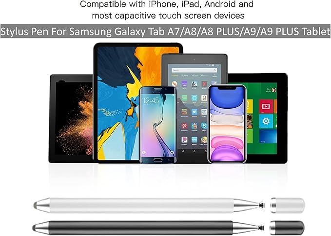 2-in-1 Stylus Pen for Samsung Galaxy Tab A11/A11+/A9/A9+/7 Lite/A7/A8/A8 Plus Stylus for iPad/iPhone/Fire/Lenovo/Pixel Tables All Android,&iOS Touch Devices (2*Stylus-White)