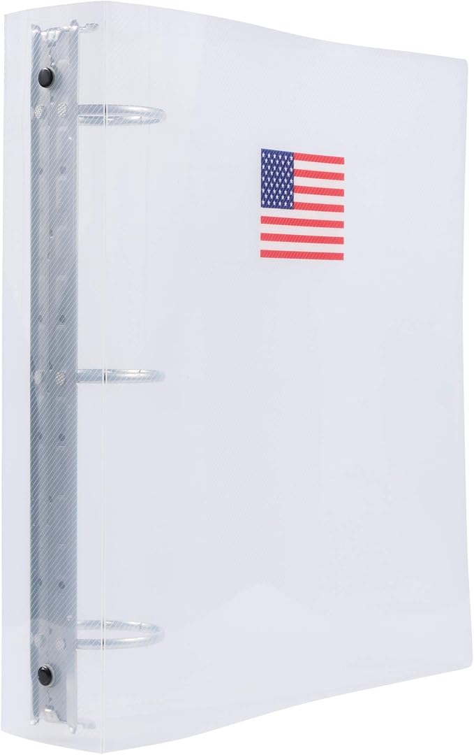 JAM PAPER Plastic 2 inch Binder - American Flag Clear 3 Ring Binder - Sold Individually