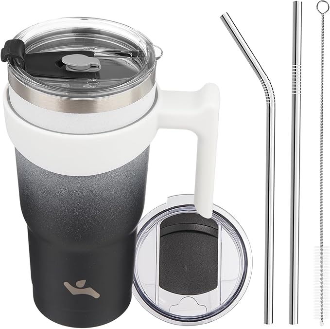 Konokyo 20 oz Tumbler with Handle and 2 Straw 2 Lid, Insulated Water Bottle Stainless Steel Vacuum Cup Reusable Travel Mug,Day Night