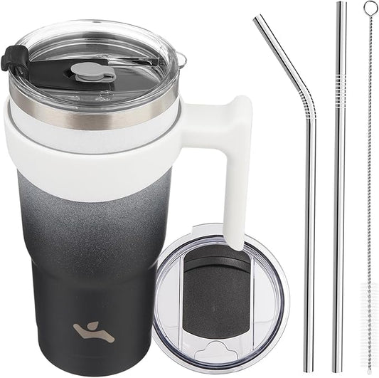 Konokyo 20 oz Tumbler with Handle and 2 Straw 2 Lid, Insulated Water Bottle Stainless Steel Vacuum Cup Reusable Travel Mug,Day Night