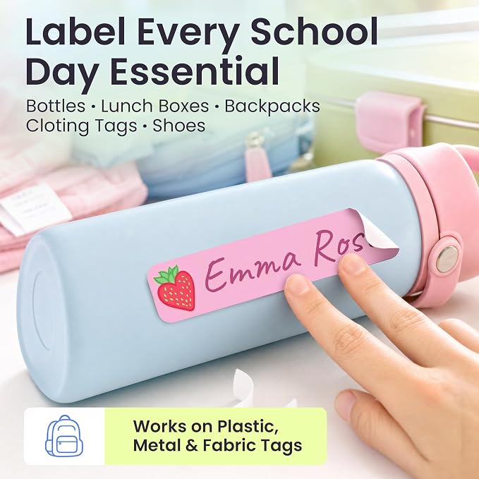 Label Daddy Personalized Name Labels for School, Strawberry Design | Waterproof Name Tags for Kids, Washable Custom Daycare Labels, Clothes Lunchboxes Water Bottles and More, 128 Ct & 256 Ct