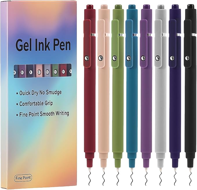 Thboxes 8 Pack Gel Pens for Journaling, 0.5mm Fine Tip Retractable Black Ink Pen - Smooth Writing for Note Taking, Office & School Supplies, Journaling Supplies for Women Teachers Nurse Gifts