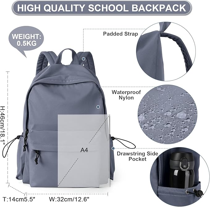 School Backpack for Girls Water Resistant High School Book Bag Simple Backpack for Teens Boys Girls, Lightweight Simple Middle School Back Pack Daypack