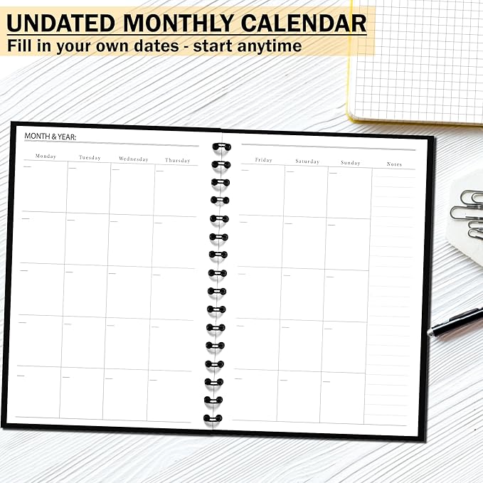Undated Monthly and Weekly Planner - 12 Month Calendar Planner Notebook with Week Days - Hardcover Undated Planners Blank Agenda Book - A5 Abstract Blue