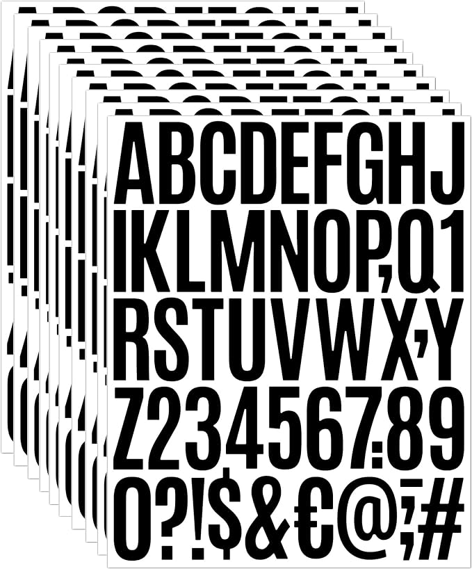 Letter Stickers 2 Inch, 8 Sheets Large Alphabet Stickers, Waterproof Vinyl Letter Decals, Self Adhesive Letters for Mailbox, Address Sign, Business Window, Storage Bin Organization (Black)