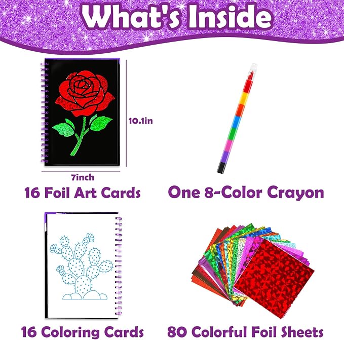 FUNNYB&G Mess-Free Foil Art Craft for Girls Ages 4-10, Kids Birthday Gift