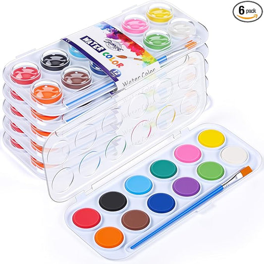 Nuanchu Gifts Bulk Watercolor Paint Washable Watercolor Paint Kits Palette and Brushes Portable Water Color Supplies for Adults, Beginners Artists Graduation Gift(6 Pack,12 Colors)