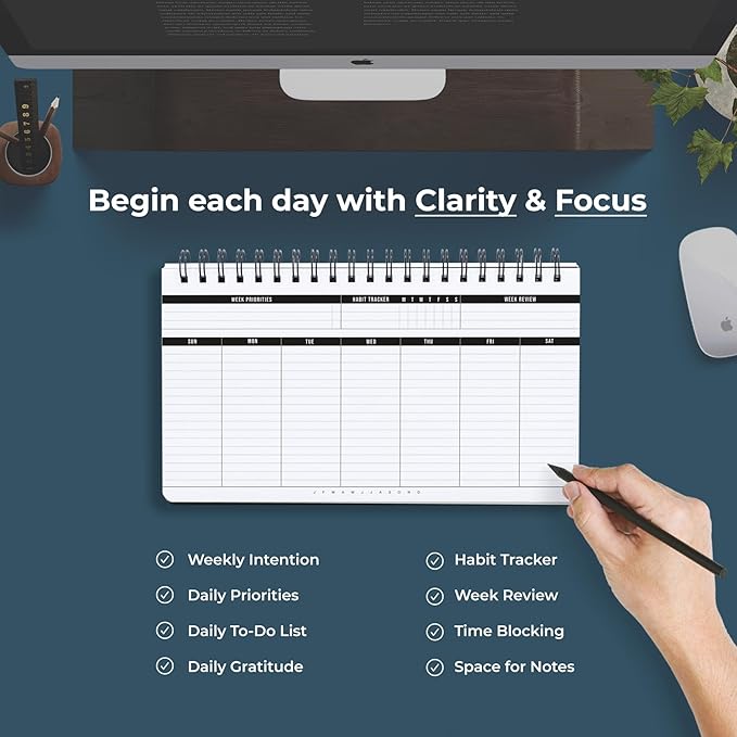Weekly Planner 2026 (Undated) | Daily Weekly Monthly Planner PRODUCTIVE WEEKS + Pen | Habit Tracker Organizers office, academic | Week at a glance planners for men and women | 1 Full Year | V1